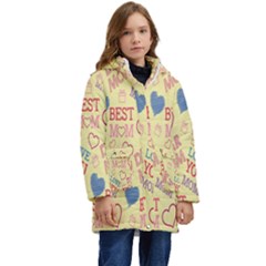 Love Mom Happy Mothers Day I Love Mom Graphic Pattern Kids  Hooded Longline Puffer Jacket by Vaneshop