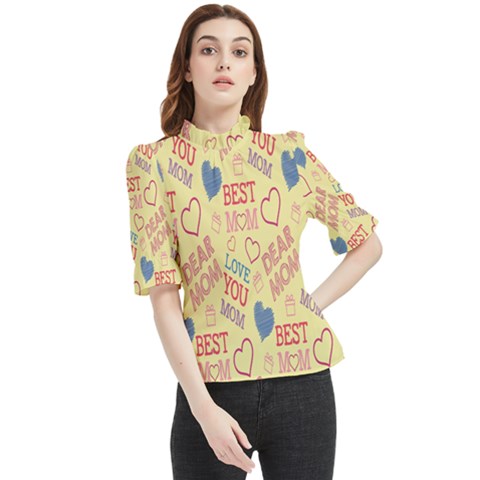 Love Mom Happy Mothers Day I Love Mom Graphic Pattern Frill Neck Blouse by Vaneshop