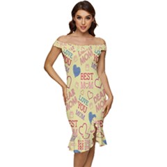 Love Mom Happy Mothers Day I Love Mom Graphic Pattern Off Shoulder Ruffle Split Hem Bodycon Dress by Vaneshop