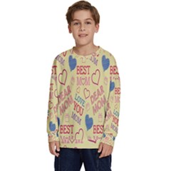 Love Mom Happy Mothers Day I Love Mom Graphic Pattern Kids  Crewneck Sweatshirt