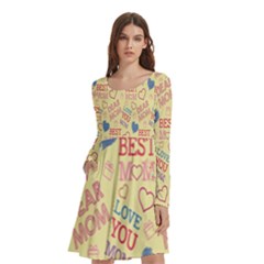 Love Mom Happy Mothers Day I Love Mom Graphic Pattern Long Sleeve Knee Length Skater Dress With Pockets