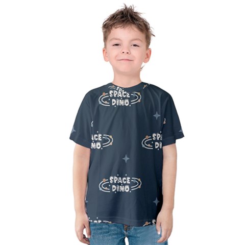 Space Dino Art Pattern Design Wallpaper Background Kids  Cotton T-shirt by Vaneshop