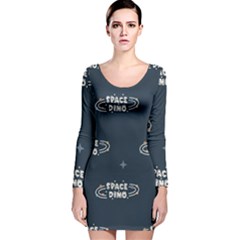 Space Dino Art Pattern Design Wallpaper Background Long Sleeve Velvet Bodycon Dress