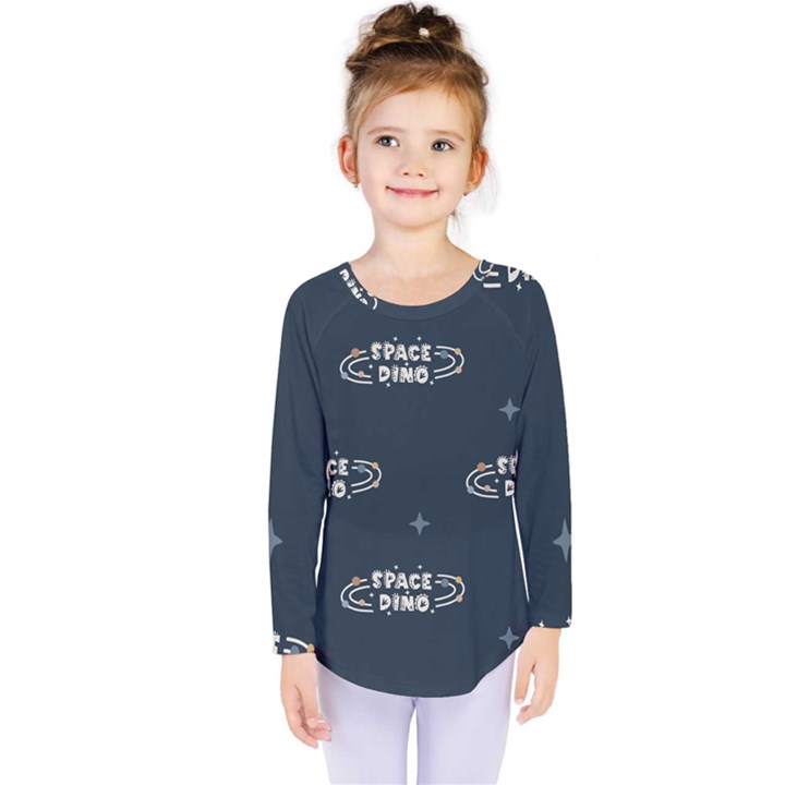 Space Dino Art Pattern Design Wallpaper Background Kids  Long Sleeve T-Shirt