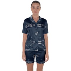 Space Dino Art Pattern Design Wallpaper Background Satin Short Sleeve Pajamas Set by Vaneshop