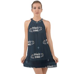 Space Dino Art Pattern Design Wallpaper Background Halter Tie Back Chiffon Dress by Vaneshop