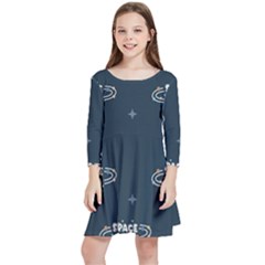 Space Dino Art Pattern Design Wallpaper Background Kids  Quarter Sleeve Skater Dress by Vaneshop