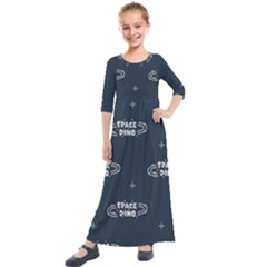 Space Dino Art Pattern Design Wallpaper Background Kids  Quarter Sleeve Maxi Dress by Vaneshop