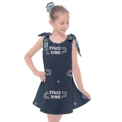 Space Dino Art Pattern Design Wallpaper Background Kids  Tie Up Tunic Dress by Vaneshop