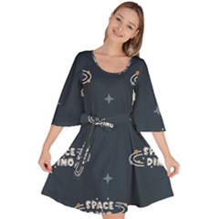 Space Dino Art Pattern Design Wallpaper Background Velour Kimono Dress by Vaneshop