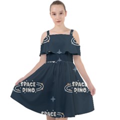 Space Dino Art Pattern Design Wallpaper Background Cut Out Shoulders Chiffon Dress