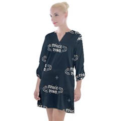 Space Dino Art Pattern Design Wallpaper Background Open Neck Shift Dress by Vaneshop