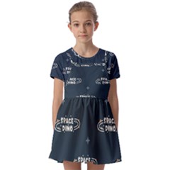 Space Dino Art Pattern Design Wallpaper Background Kids  Short Sleeve Pinafore Style Dress by Vaneshop