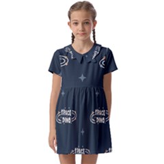 Space Dino Art Pattern Design Wallpaper Background Kids  Asymmetric Collar Dress by Vaneshop