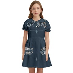 Space Dino Art Pattern Design Wallpaper Background Kids  Bow Tie Puff Sleeve Dress by Vaneshop