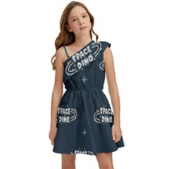 Space Dino Art Pattern Design Wallpaper Background Kids  One Shoulder Party Dress by Vaneshop