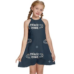 Space Dino Art Pattern Design Wallpaper Background Kids  Halter Collar Waist Tie Chiffon Dress by Vaneshop