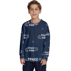 Space Dino Art Pattern Design Wallpaper Background Kids  Crewneck Sweatshirt