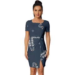 Space Dino Art Pattern Design Wallpaper Background Fitted Knot Split End Bodycon Dress by Vaneshop