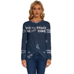 Space Dino Art Pattern Design Wallpaper Background Long Sleeve Crew Neck Pullover Top by Vaneshop