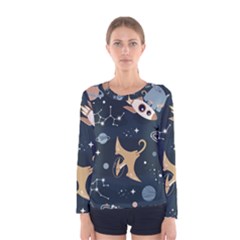 Space Theme Art Pattern Design Wallpaper Women s Long Sleeve T-shirt