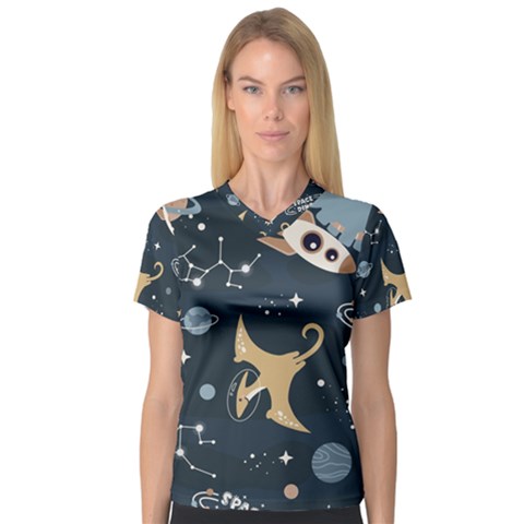 Space Theme Art Pattern Design Wallpaper V-neck Sport Mesh T-shirt by Vaneshop