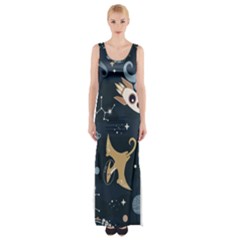 Space Theme Art Pattern Design Wallpaper Thigh Split Maxi Dress by Vaneshop