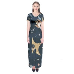 Space Theme Art Pattern Design Wallpaper Short Sleeve Maxi Dress by Vaneshop