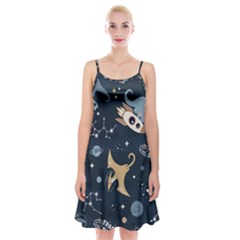 Space Theme Art Pattern Design Wallpaper Spaghetti Strap Velvet Dress