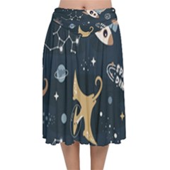 Space Theme Art Pattern Design Wallpaper Velvet Flared Midi Skirt