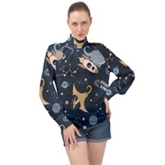 Space Theme Art Pattern Design Wallpaper High Neck Long Sleeve Chiffon Top by Vaneshop