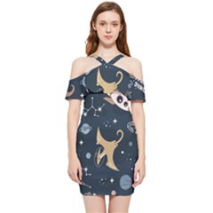 Space Theme Art Pattern Design Wallpaper Shoulder Frill Bodycon Summer Dress by Vaneshop