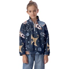 Space Theme Art Pattern Design Wallpaper Kids  Half Zip Hoodie