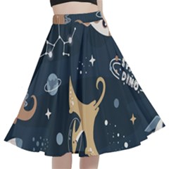 Space Theme Art Pattern Design Wallpaper A-line Full Circle Midi Skirt With Pocket by Vaneshop