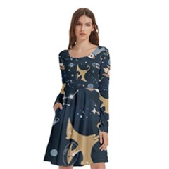 Space Theme Art Pattern Design Wallpaper Long Sleeve Knee Length Skater Dress With Pockets by Vaneshop