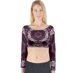 Rosette Kaleidoscope Mosaic Abstract Background Long Sleeve Crop Top by Vaneshop