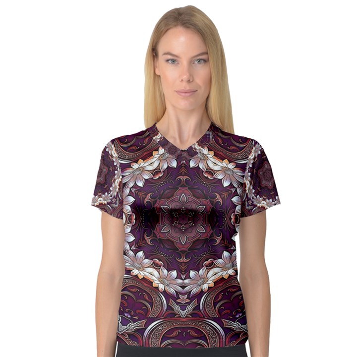 Rosette Kaleidoscope Mosaic Abstract Background V-Neck Sport Mesh T-Shirt