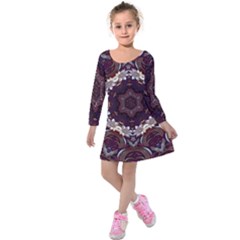 Rosette Kaleidoscope Mosaic Abstract Background Kids  Long Sleeve Velvet Dress