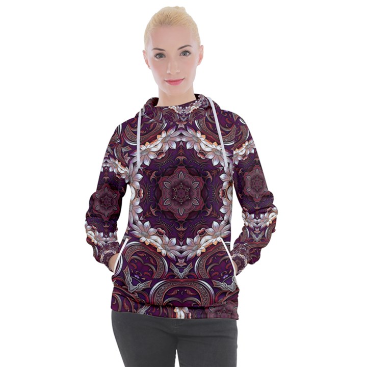 Rosette Kaleidoscope Mosaic Abstract Background Women s Hooded Pullover