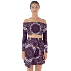 Rosette Kaleidoscope Mosaic Abstract Background Off Shoulder Top With Skirt Set by Vaneshop