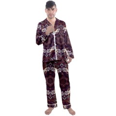 Rosette Kaleidoscope Mosaic Abstract Background Men s Long Sleeve Satin Pajamas Set