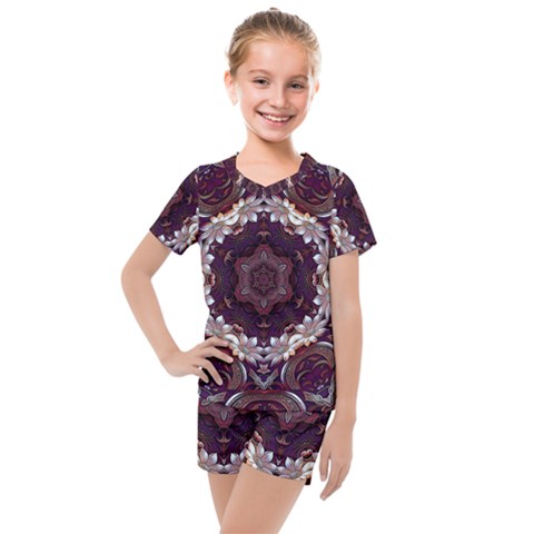 Rosette Kaleidoscope Mosaic Abstract Background Kids  Mesh T-shirt And Shorts Set by Vaneshop