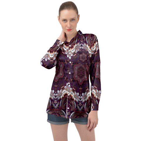 Rosette Kaleidoscope Mosaic Abstract Background Long Sleeve Satin Shirt by Vaneshop