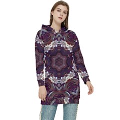 Rosette Kaleidoscope Mosaic Abstract Background Women s Long Oversized Pullover Hoodie