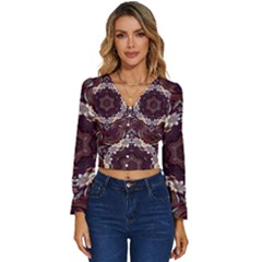 Rosette Kaleidoscope Mosaic Abstract Background Long Sleeve V-neck Top by Vaneshop