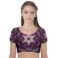 Rosette Kaleidoscope Mosaic Abstract Background Art Velvet Short Sleeve Crop Top  by Vaneshop