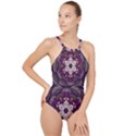 Rosette Kaleidoscope Mosaic Abstract Background Art High Neck One Piece Swimsuit View1