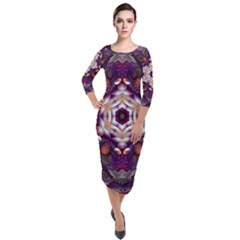 Rosette Kaleidoscope Mosaic Abstract Background Art Quarter Sleeve Midi Velour Bodycon Dress by Vaneshop