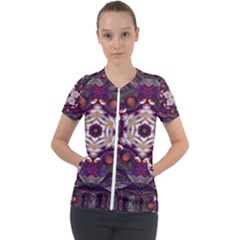 Rosette Kaleidoscope Mosaic Abstract Background Art Short Sleeve Zip Up Jacket by Vaneshop