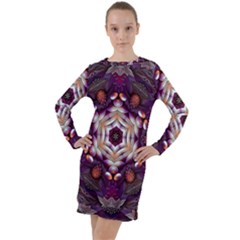 Rosette Kaleidoscope Mosaic Abstract Background Art Long Sleeve Hoodie Dress